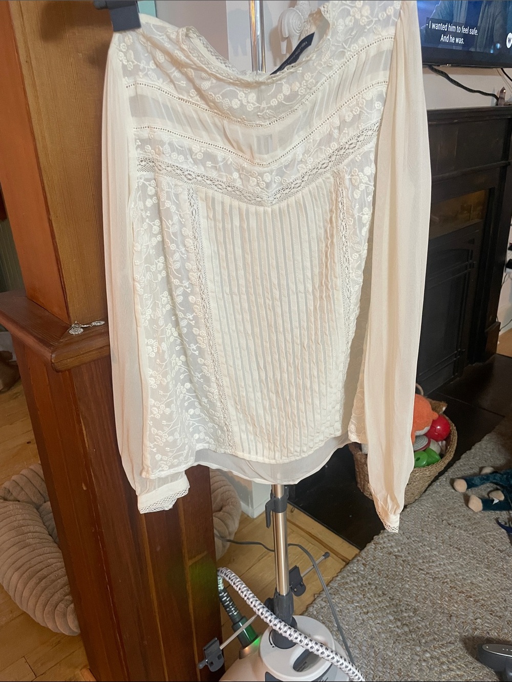 French Connection Cream Lace Pintuck Blouse